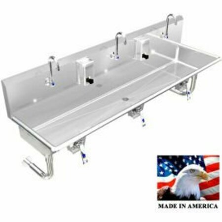 BEST SHEET METAL. BSM Inc. Stainless Steel Sink, 3 Station w/Knee Valve Operated Faucets, Round Legs 60"L X 20"W X 8"D 032K60208R